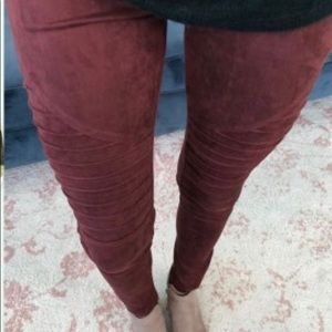Wine faux suede Moto leggings